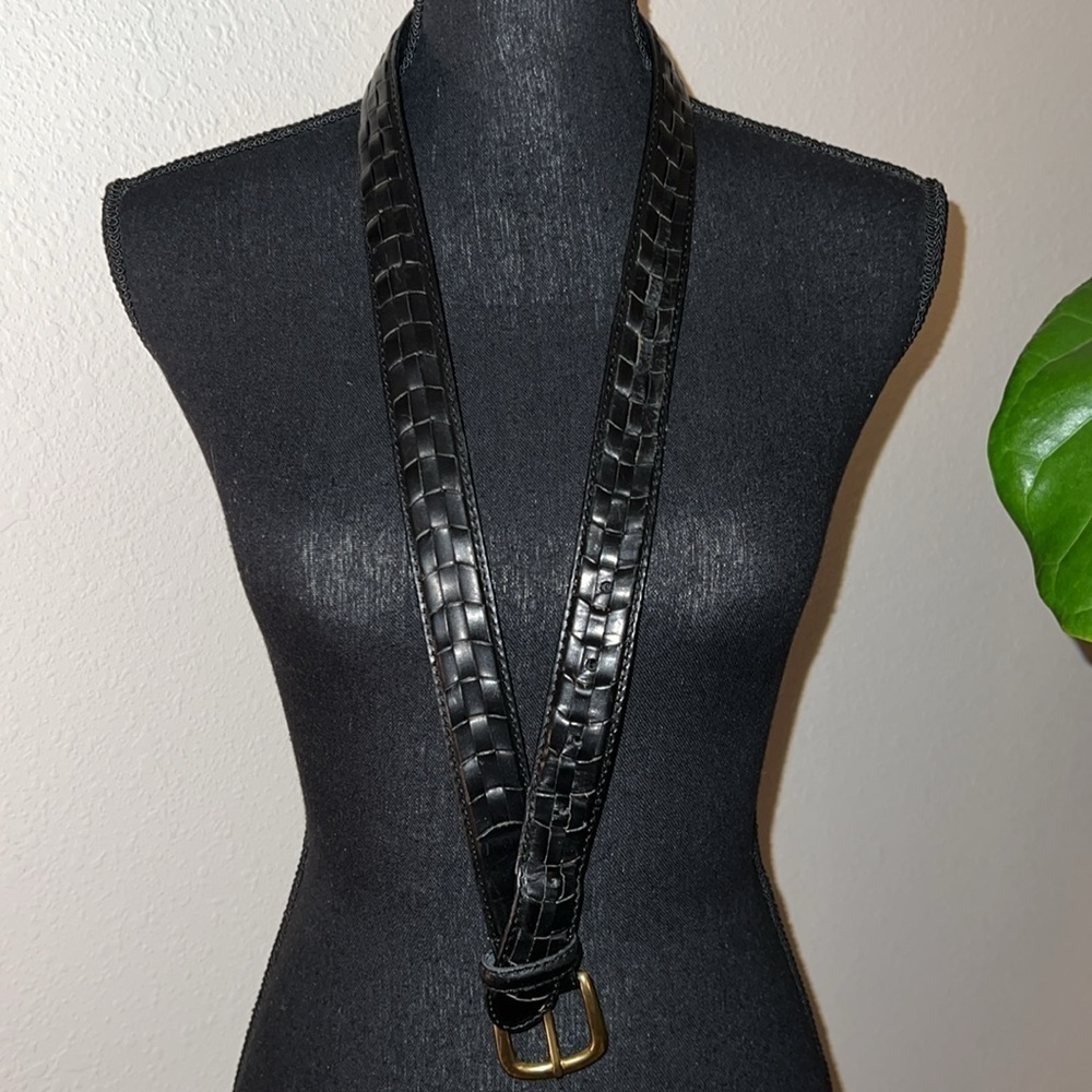 Men’s Black Braided Full Grain Leather Belt Solid Brass Buckle Size 38